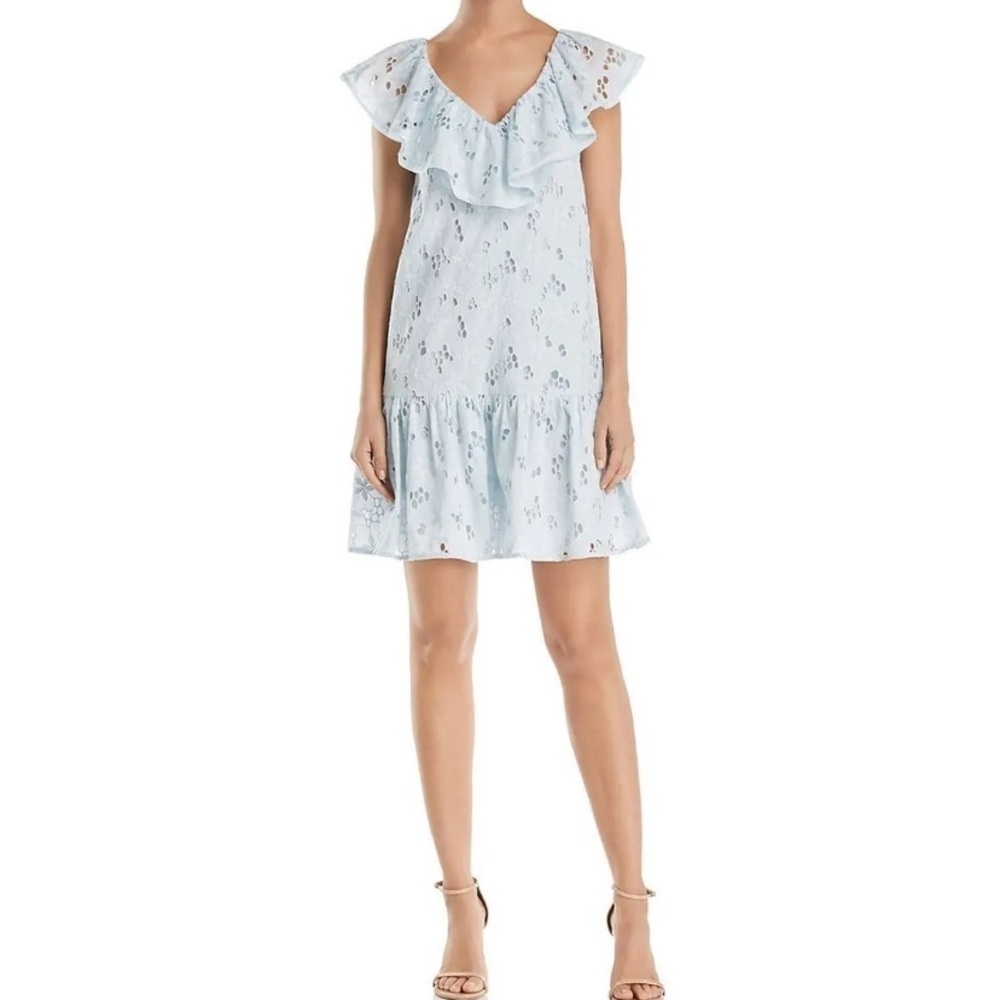 REBECCA TAYLOR NEW Women's Sz 2 Adriana Ruffled Eyelet Lace Dress TEDO Blue